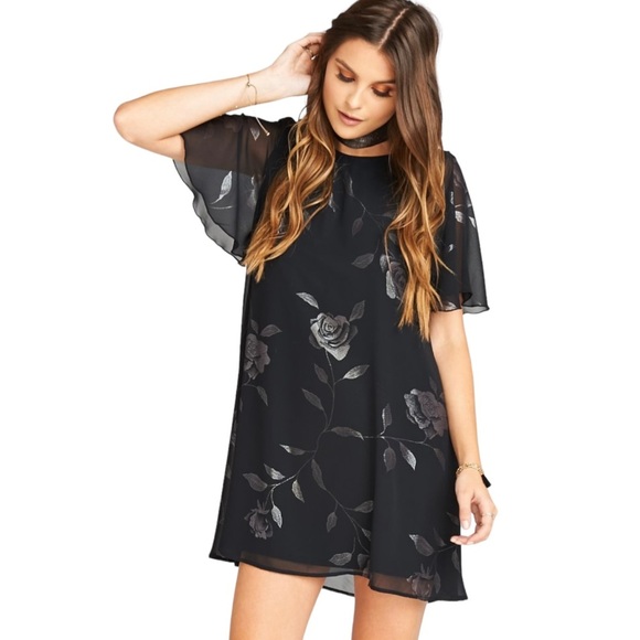 Show Me Your MuMu Dresses & Skirts - Show Me Your MuMu Jenner Shimmer Black Floral Flowy Mini Dress Women’s XL